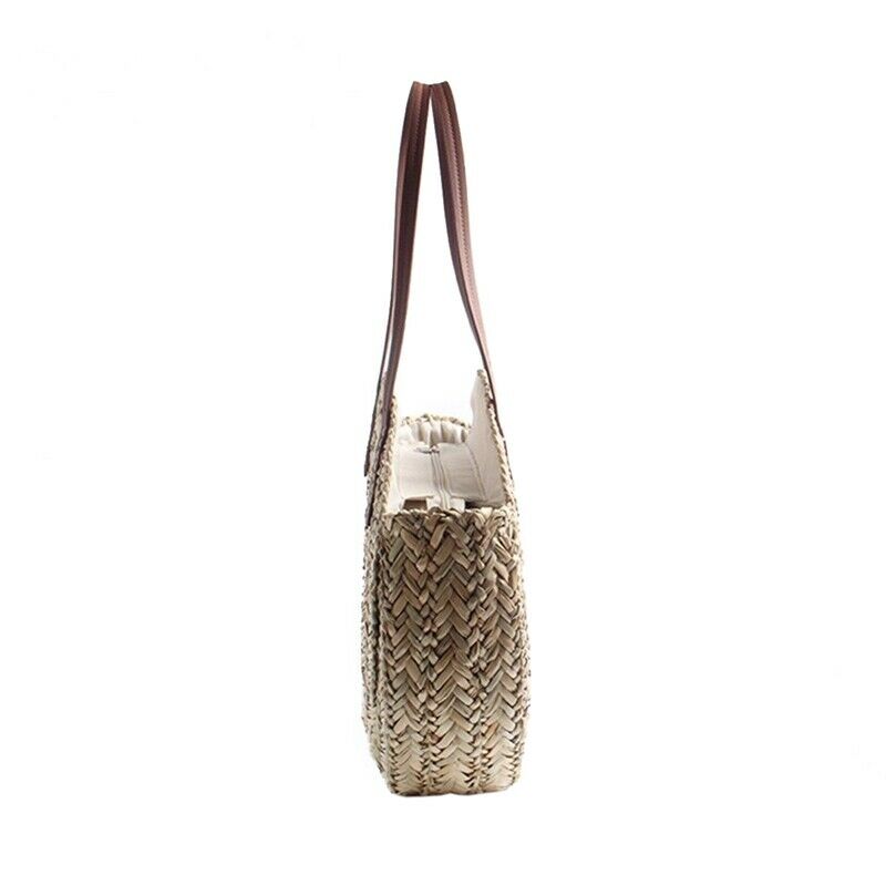 Women Bohemia Wind Beach Circle Round Rattan Straw Summer Travel Shoulder B B2H2
