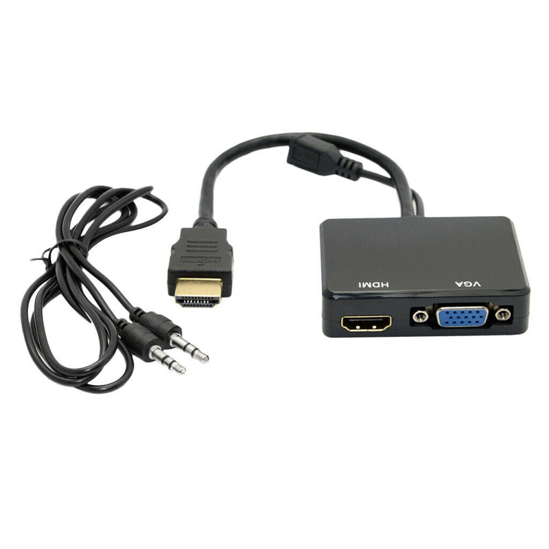 1080P HDMI Male To VGA & HDMI Splitter Converter Cable For TV AV PC Monitor