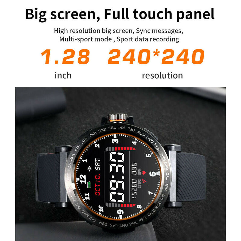 Smart Watch for Android Mens Heart Rate Blood Pressure Monitor Black+Red