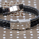 Men's Black Leather Wristband Braided Bracelet Stainless Steel Clasp Bangle