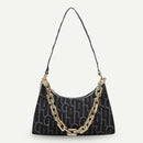 Casual Printed Women Handbag Totes PU Chain Underarm Shoulder Bags (Black) A