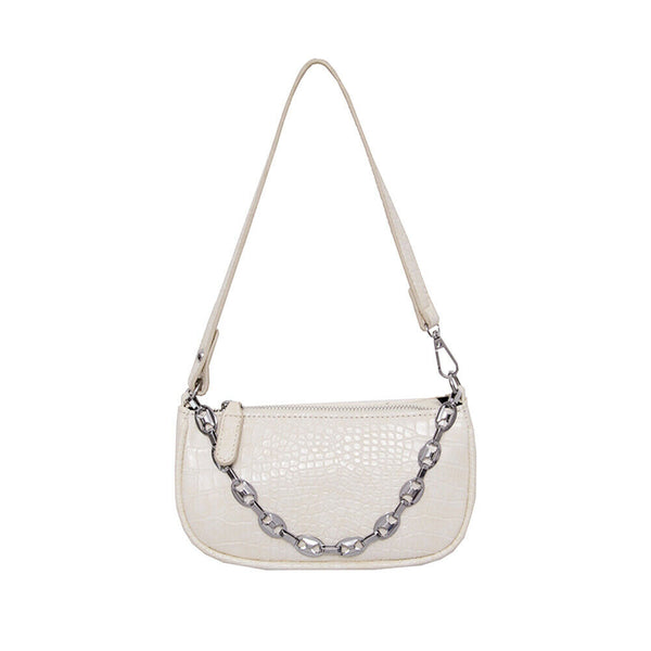Alligator Pattern Shoulder Totes Bag Women Leather Chain Handbag (Beige) A#S