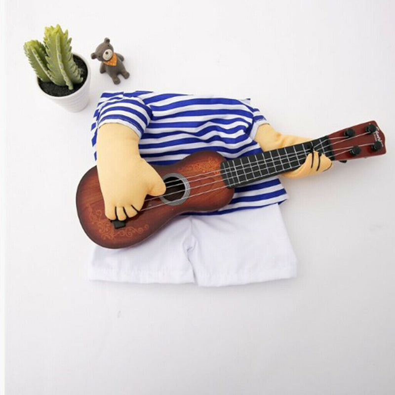 Puppy Dog Fun Play Guitar Blue Stripe Sweater with Short Romper Jumpsuit L