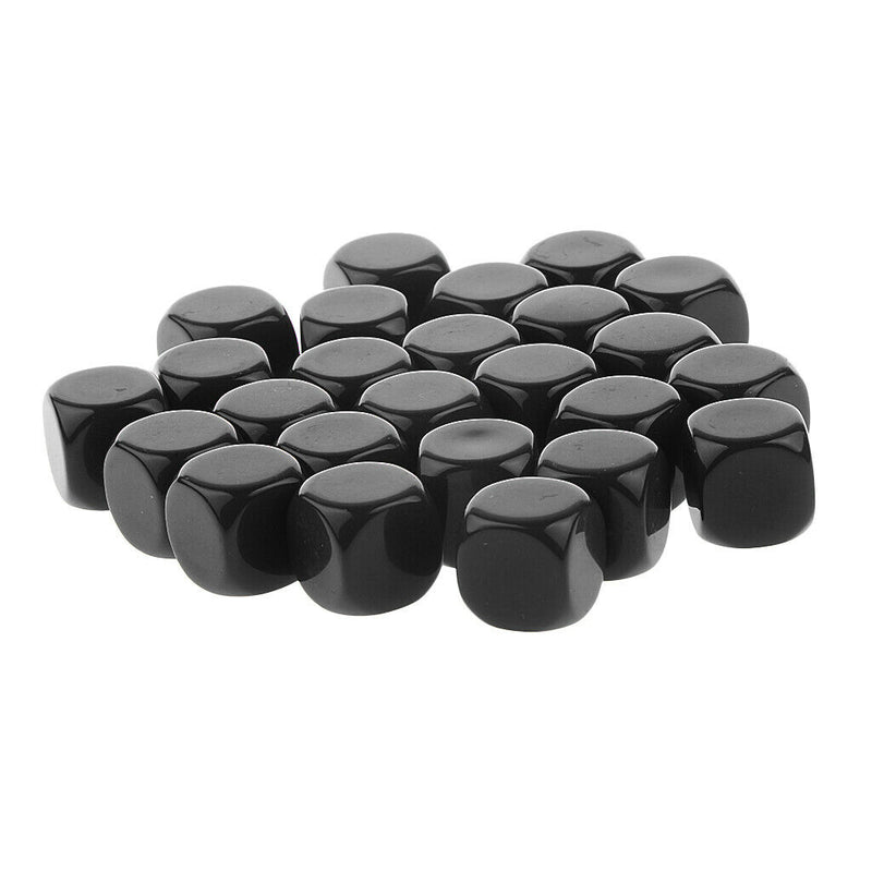 25pcs 16mm Blank Dice Cubes Square Corners, Black Plastic, D6 Math Dices Set for