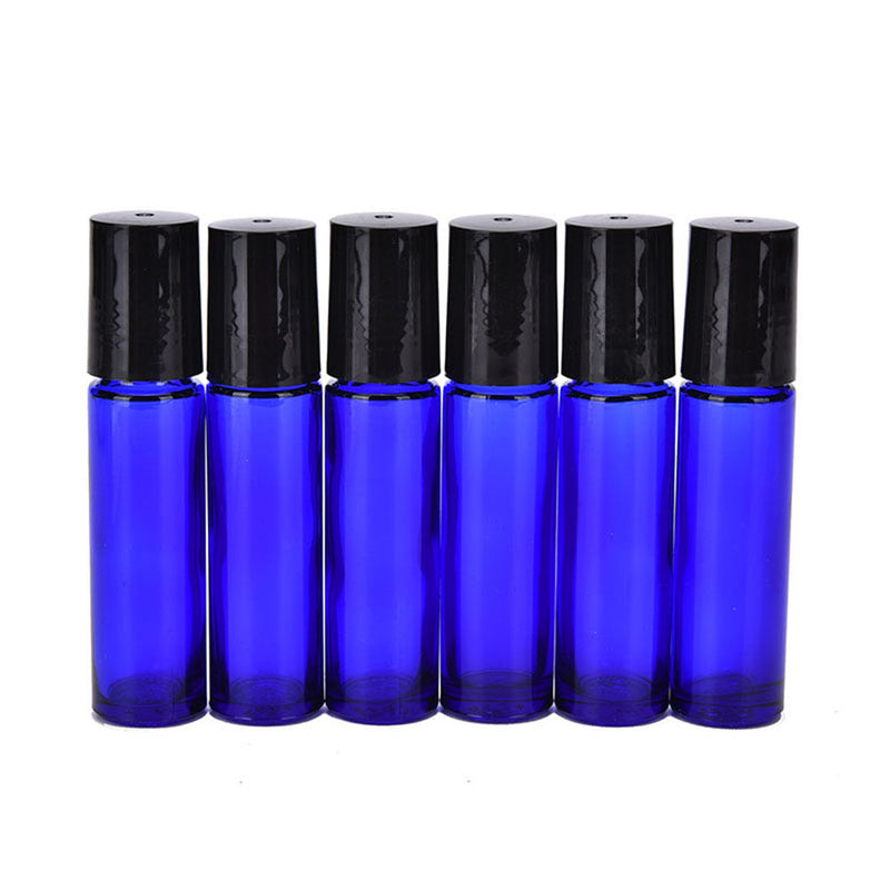 6pcs Stainless Steel Metal Roll on Bottles Cobalt Glass Roller Ball 10ml B 3C