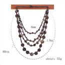 Handmade Multilayer Wood Coin Beads Strand Statement Long Necklace for Women