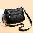 Women PU Shoulder Bag Multi-pocket Mother Solid Crossbody Handbag (Black)