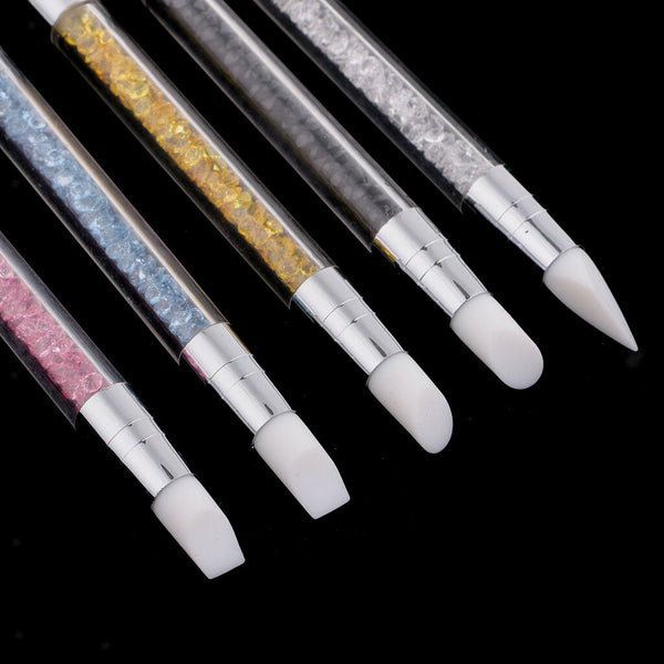 5pcs Dual Silicone Head Acrylic Handle Nail Art Carving Drawing Brush Pens