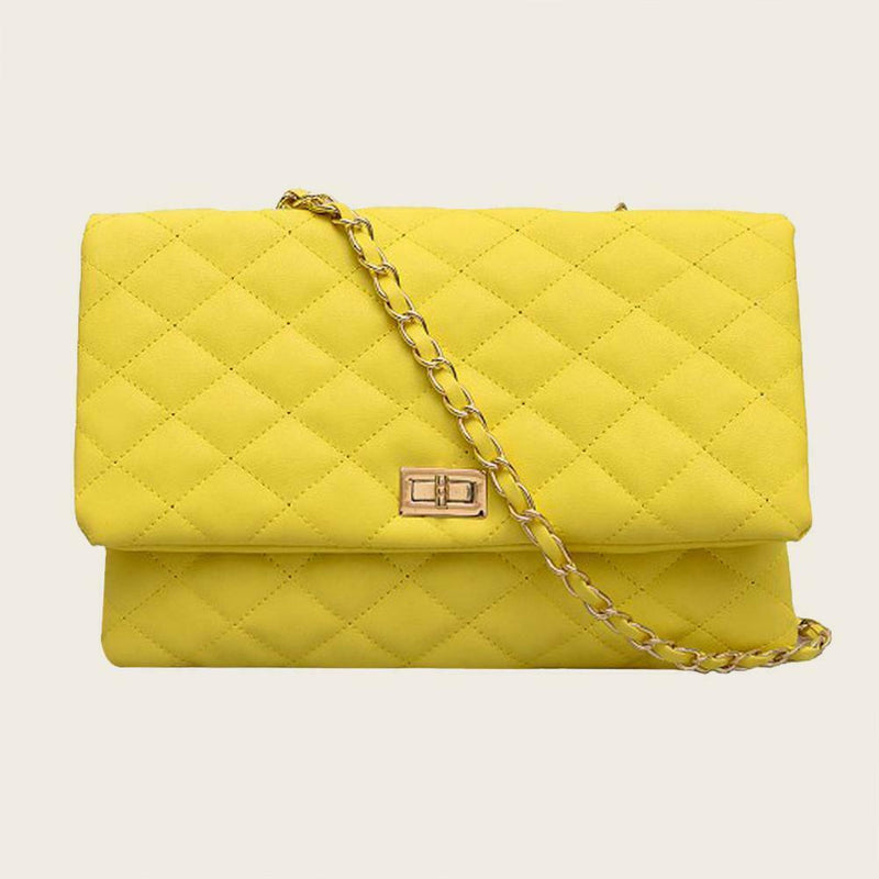 Fashion Women Shoulder Messenger Handbag Chain Leather Evening Bag (Yellow) A