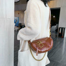 Fashion Leather Crossbody Bags Women Chain Shoulder Travel Handbag (Brown)