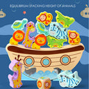 Wooden Animals Stacking Blocks Balancing Boat Games Playset For Toddler Baby