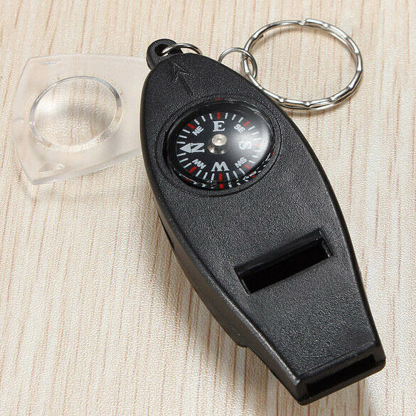 4IN1 Compass Thermometer Whistle Magnifier Versatile with Keychain Travel