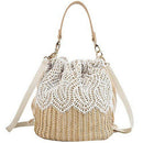 Women Lace Flower Straw Handbag Tote Summer Holiday Woven Bucket Bag Should