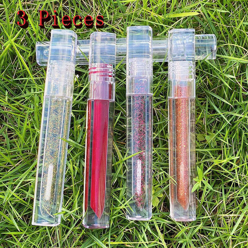 3Pc 5ml Empty Clear Lip Gloss Tube Container Bottle w/Brush Lip Wand