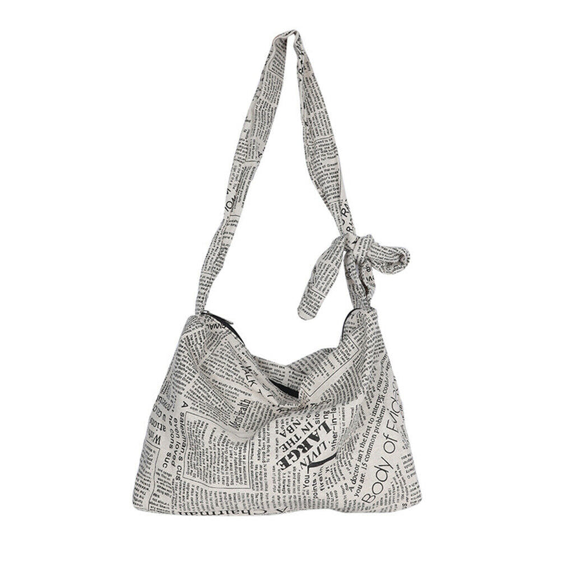 Casual Canvas Shoulder Bags Women Newspaper Print Zipper Crossbody Bags
