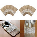 10X Hessian Rustic Burlap Lace Cutlery Holder Bag Wedding Party Table Decor