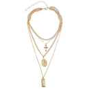 Square Cross Multilayer Pendant Necklace Alloy Multilayer Exquisite Clavicl