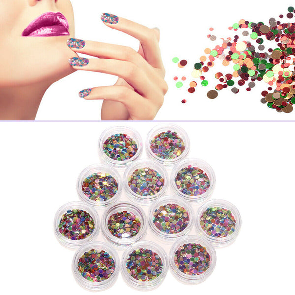 3mm 12pcs Mixed Color Nail Art Paillette DIY Nail Tips Glitter Nail Decor