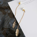 Pearls Long Tassel Leaf Feather Drop Dangle Earrings For Women Earrings Jewelry