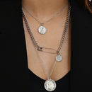 Women Punk Multilayer Layer Long Coin Pendant Link ChainChoker NecklaceJewelryOZ