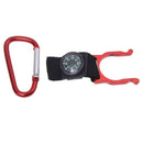 Red Carabiner Water Bottle Holder Camping Hiking with Compass