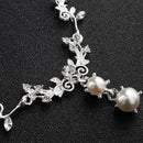 Women Leaf Flower Wedding Bridal Bride Jewelry Crystal Necklace Earrings Set