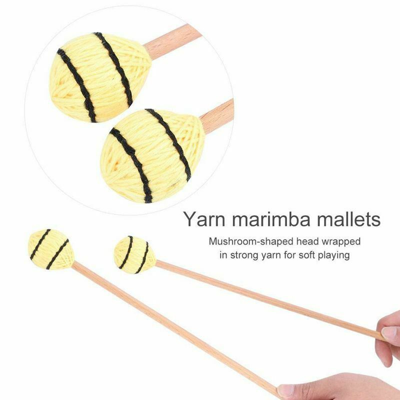 1 Pair Marimba Mallets, Percussion Mallets with Yarn Head and Smooth Wood H