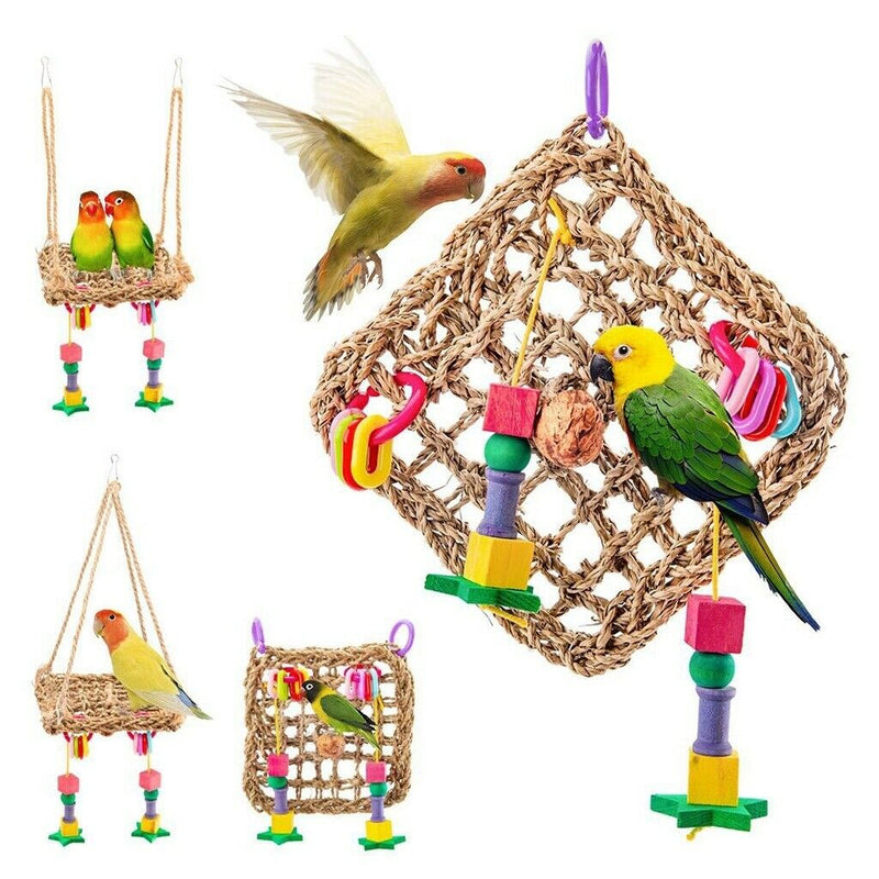 Pet Bird Parrot Swing Chewing Toys Cozy Hammock Fun Play Chew Stand Toys
