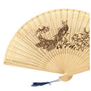 Lady Wintersweet Peacock Print Scented Wooden Folding Hand Fan Beige Z2O9