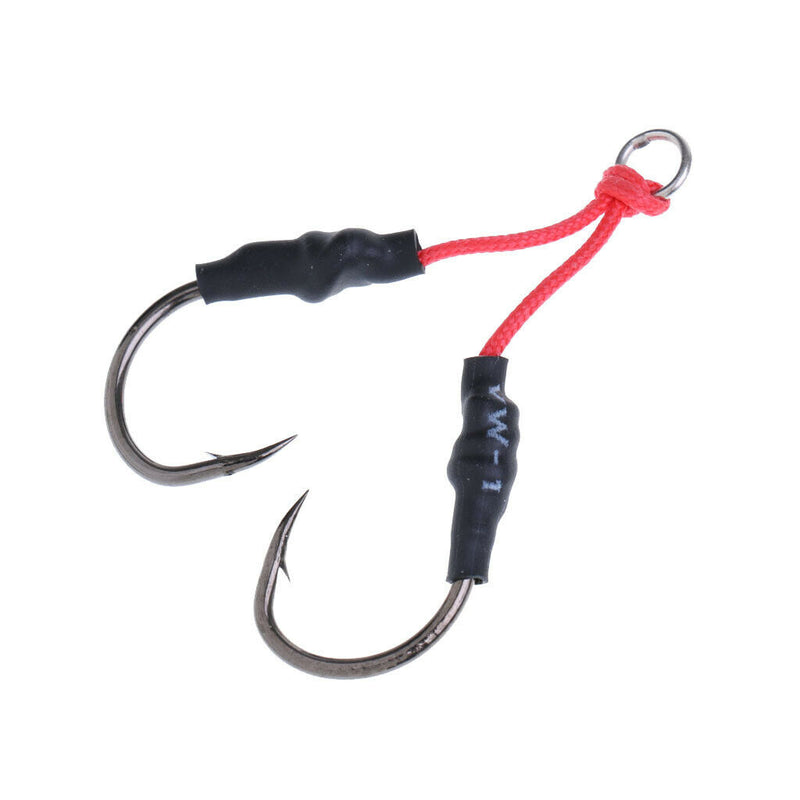 10Pcs Carbon Steel Fishing Dual Assist Hook with PE Line with Shrink Tube