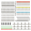 170pcs Fishing Swivels Snaps Hooks Beads Lead Sinker Carp Fishing Tackle