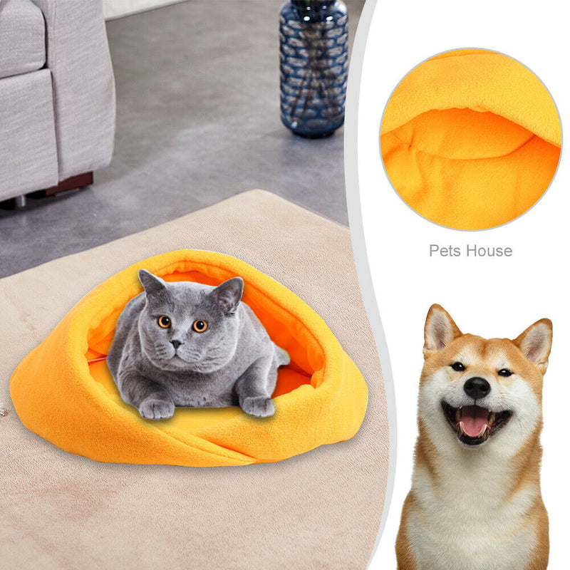 Warm Fleece Pet Sleeping Bag Nest Soft Kennel Cat Dog Bed House (Yellow S) A