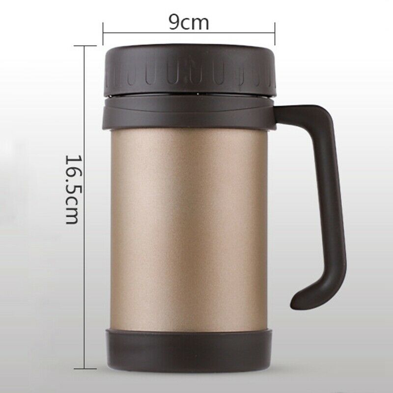 500Ml/17Oz Thermo Mug Stainless Steel Vacuum Flasks With Handle Thermo Cup  F6Y8