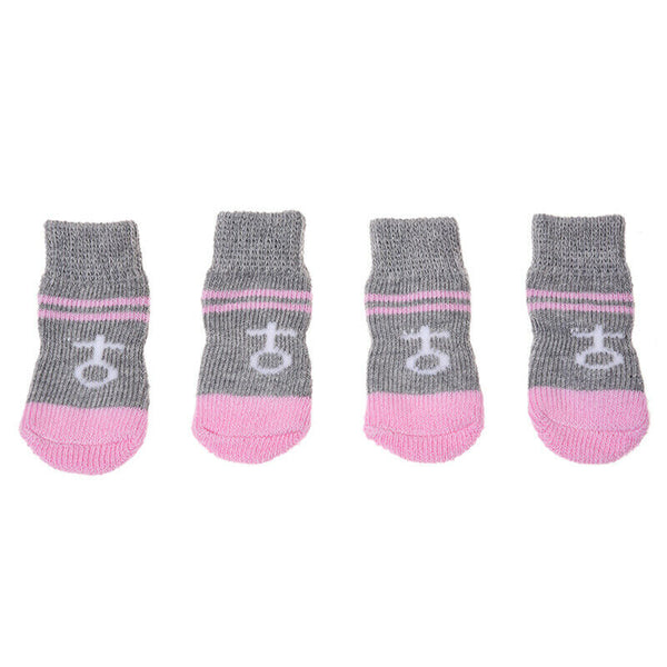 Pink Gray Nonslip Warm Knitted Socks Bootie for Pet Dog