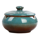 Retro Style Ashtray Ceramics Ashtray with Lid for Indoor Outdoor Use Blue
