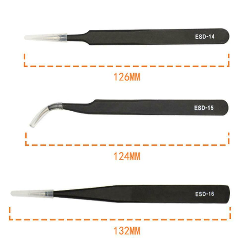 10pcs Anti-static Stainless Steel Straight Elbow ESD Electronic Tweezers A