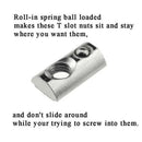 25 Pack 2020 Series M5 T Slot Nuts Roll-In Spring Ball Loaded Elastic Nuts  C3X1