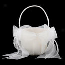 Beige Satin Flower Girls Basket Large  Bows Ribbons Wedding Supplies