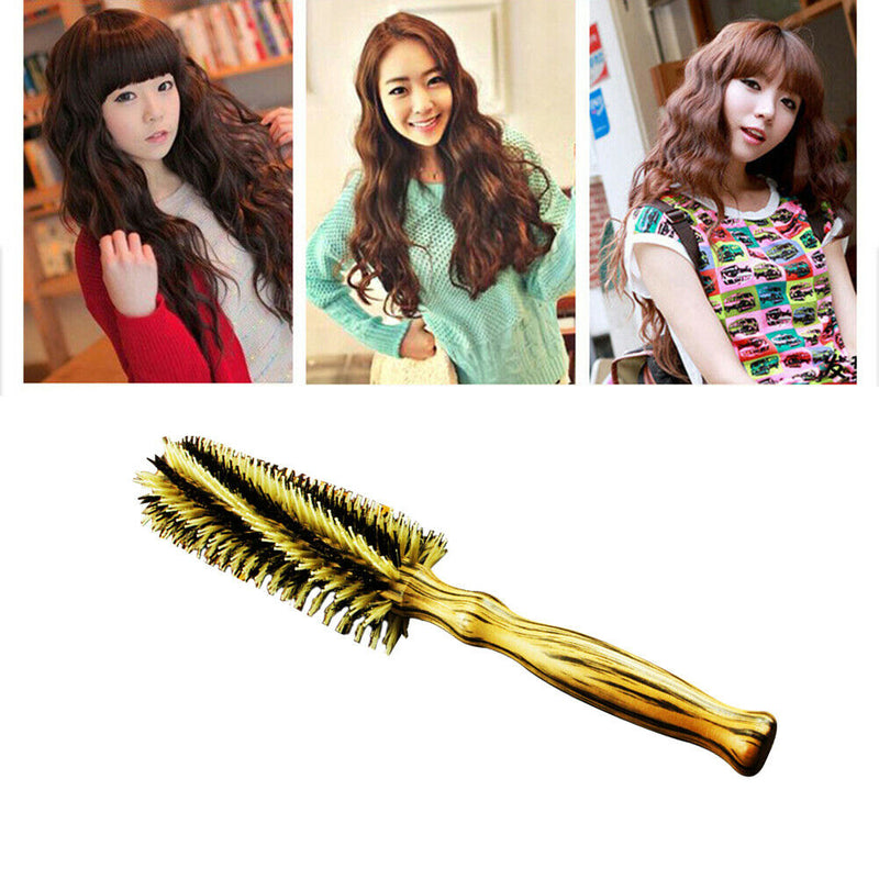 Bristle Hair Curling Brush Wooden Round Comb Hairstyling Magic Curl Brush