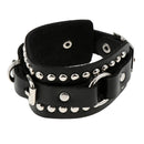 Punk Adjustable Leather Bracelet Wide Belt Cuff Bangle for Men Women Black