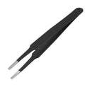 Anti-static Flat Square Tip Stainless Steel Straight Tweezers 4.7" Long Bla