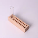 Clear Glass Tube Flower Vase Wooden Cellphone Table Stand Pencil Holder Rack