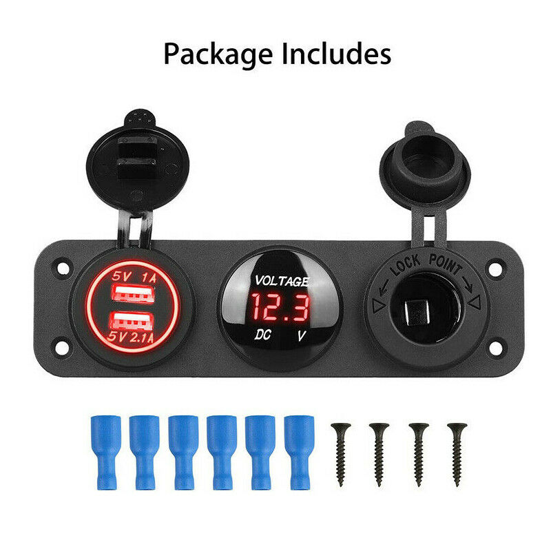 12V Car Boat Cigarette Lighter Socket w/ Dual USB Port Adapter Charger Panel