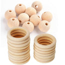 70pcs Natural Wooden Baby Teether Ring Unfinished Beads DIY Jewellery Craft