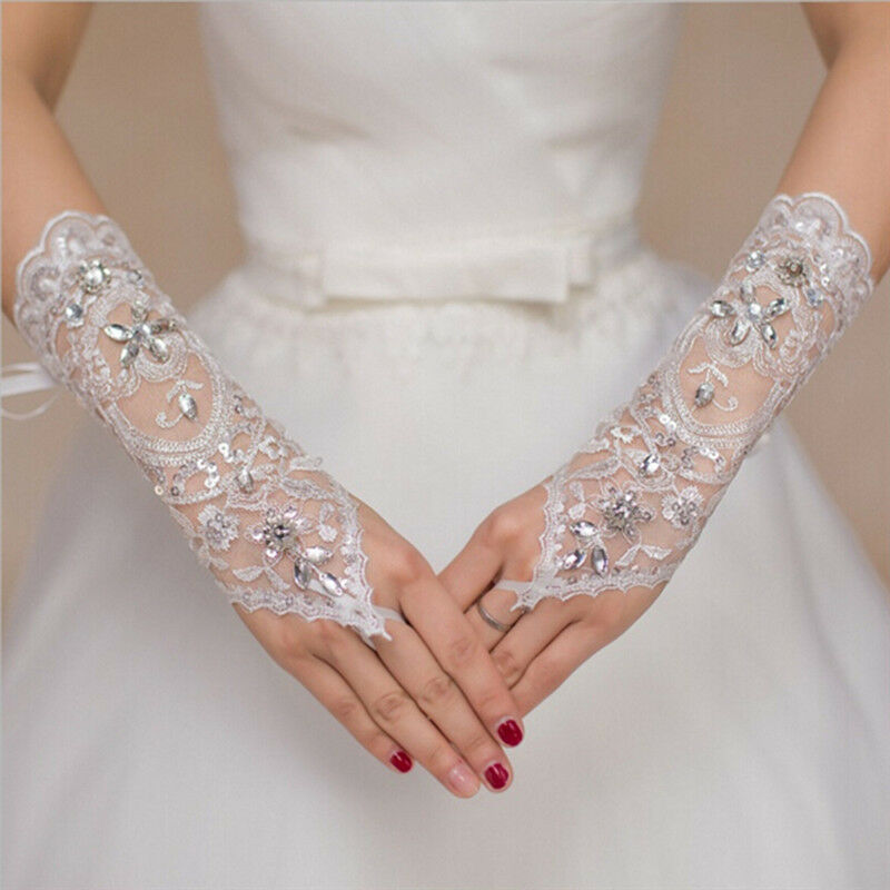 Bride White Gloves Beads Embroidery Beaded Short Wedding Dress Bridal Gloves Gw