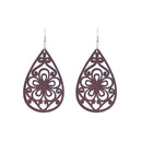 Women Wood Earrings Brown Hollow Teardrop Pendant Hook Earrings Jewelry