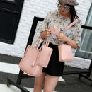 Women Fashion Handbag Shoulder Bag Purse Leather Tote Bag 4 Pieces (Pink)
