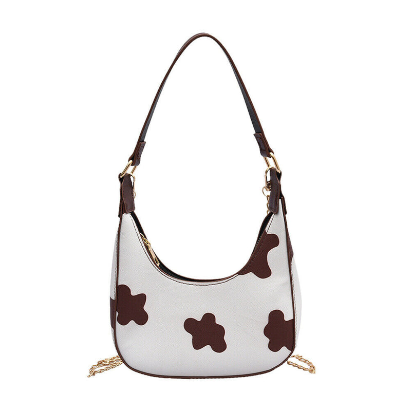 Flower Pattern PU Leather Shoulder Bag Women Chain Hobos Tote Handbag (L)