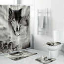 4Pcs Home Bathroom Decor Set Bathroom Wolf Pattern Toilet Seat Cover Bath M
