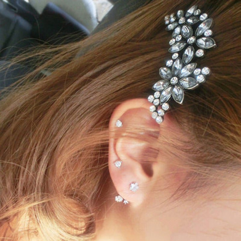 Women Bride Flower Headwear Rhinestone Barrette Crystal Hair Clip Bobby Pin OZ